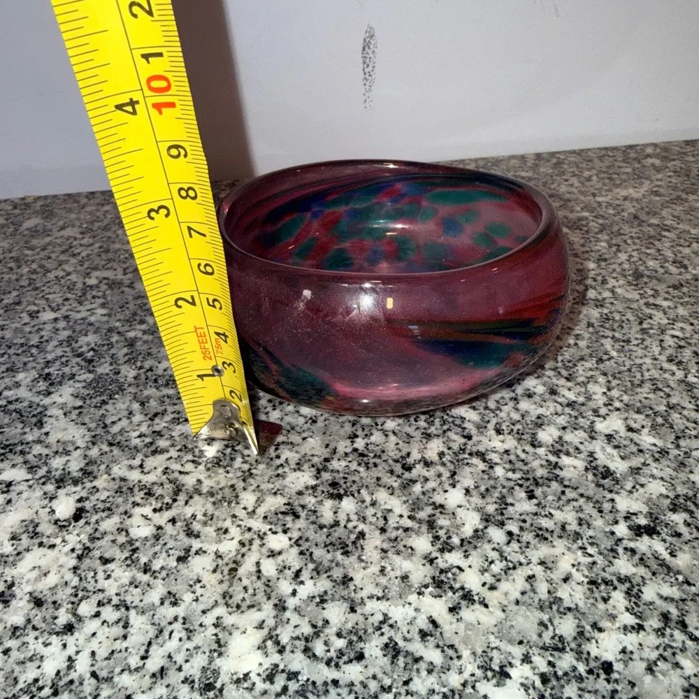 Vintage Art blown Glass Bowl Purple Teal Red Blue Blown Glass